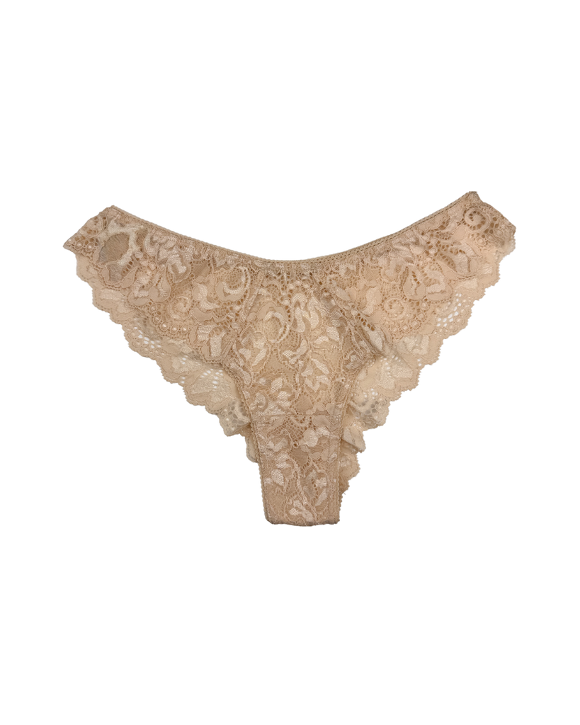 Mid-Rise Lace Brazilian Panties – Beige