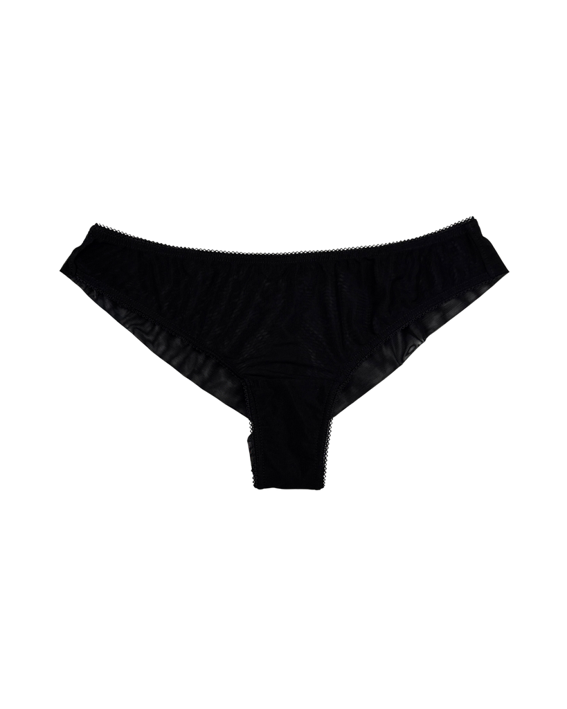 Mid-Rise Mesh Brazilian Panties – Black