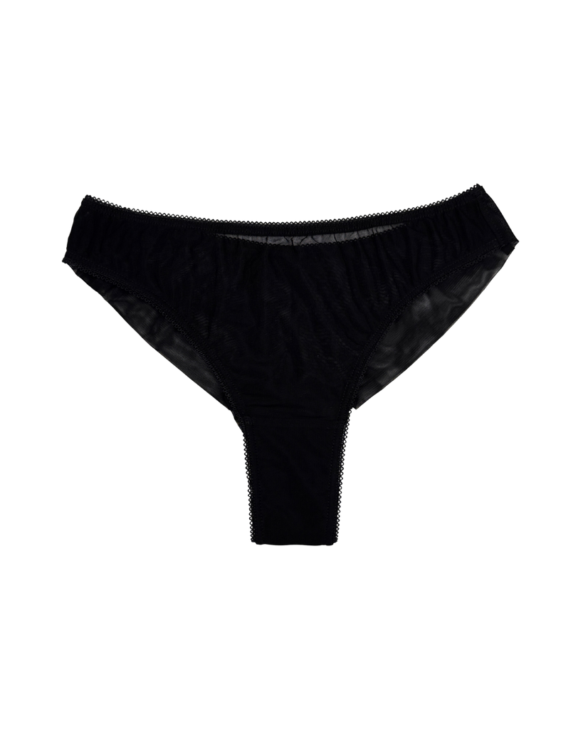 High-Waist Mesh Brazilian Panties – Black