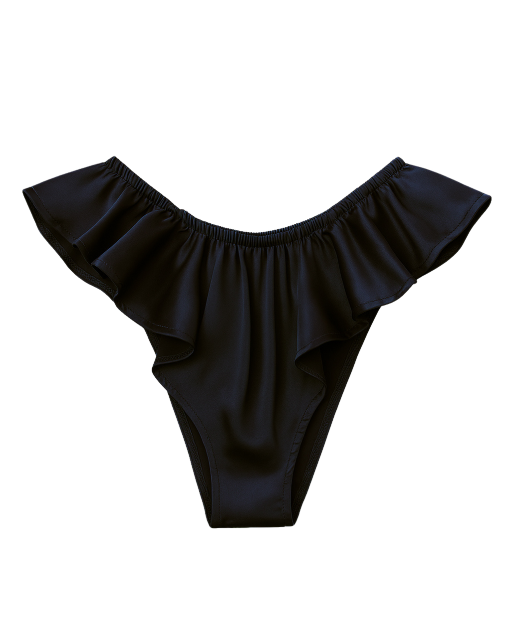 Celeste Satin Cheeky Bikini Panties with Ruffles – Black