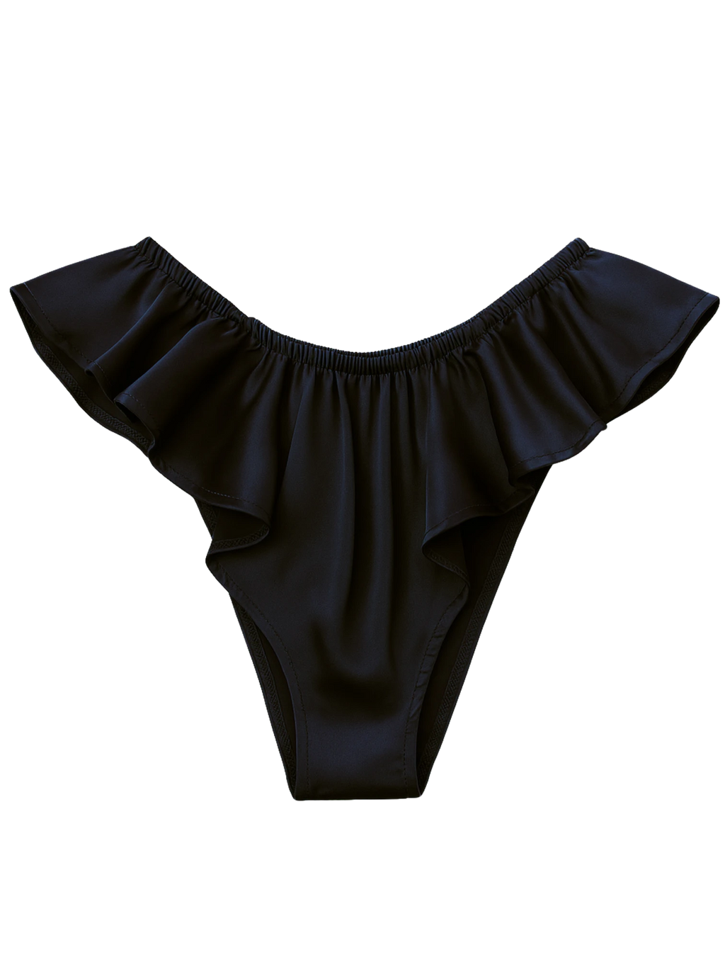 Celeste Satin Cheeky Bikini Panties with Ruffles – Black