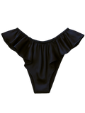 Celeste Satin Cheeky Bikini Panties with Ruffles – Black