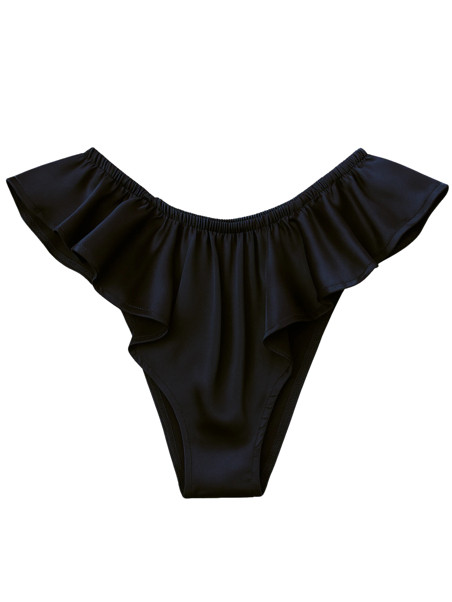 Celeste Satin Cheeky Bikini Panties with Ruffles – Black
