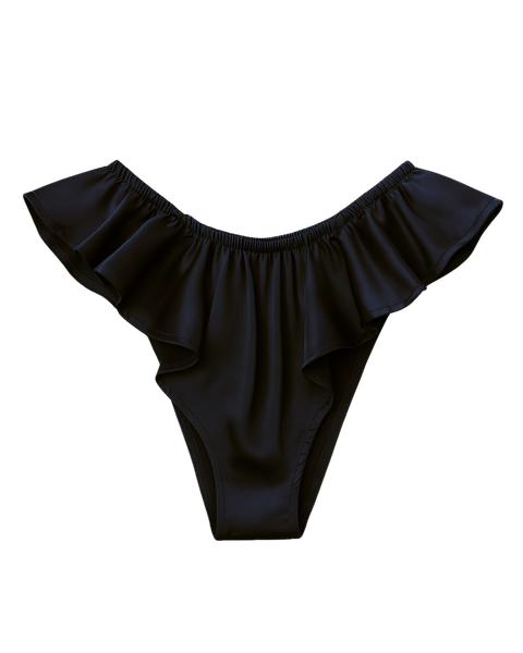Celeste Silk Briefs with Ruffles – Black