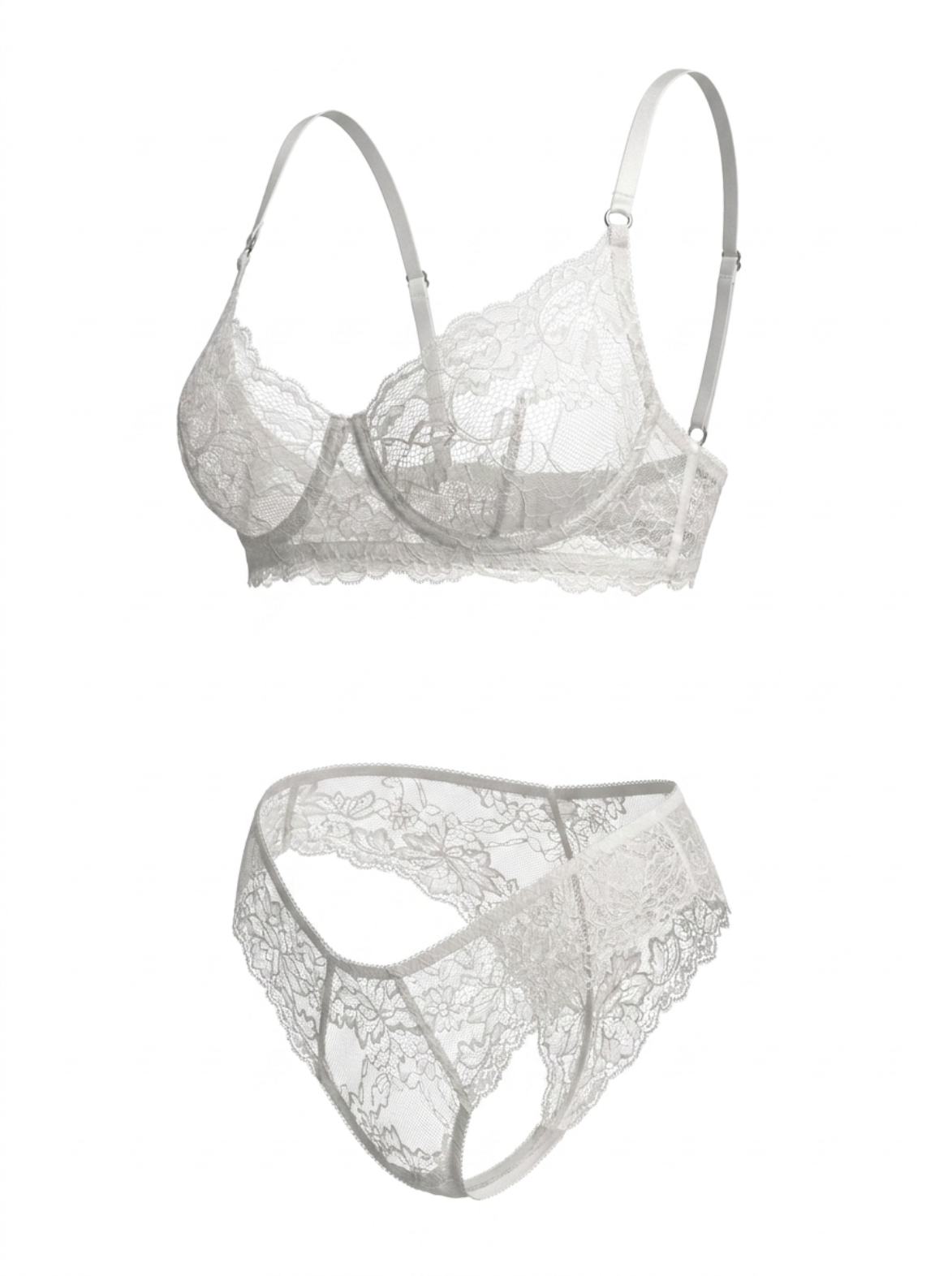 Mid-Rise Lace Brazilian Panties – White