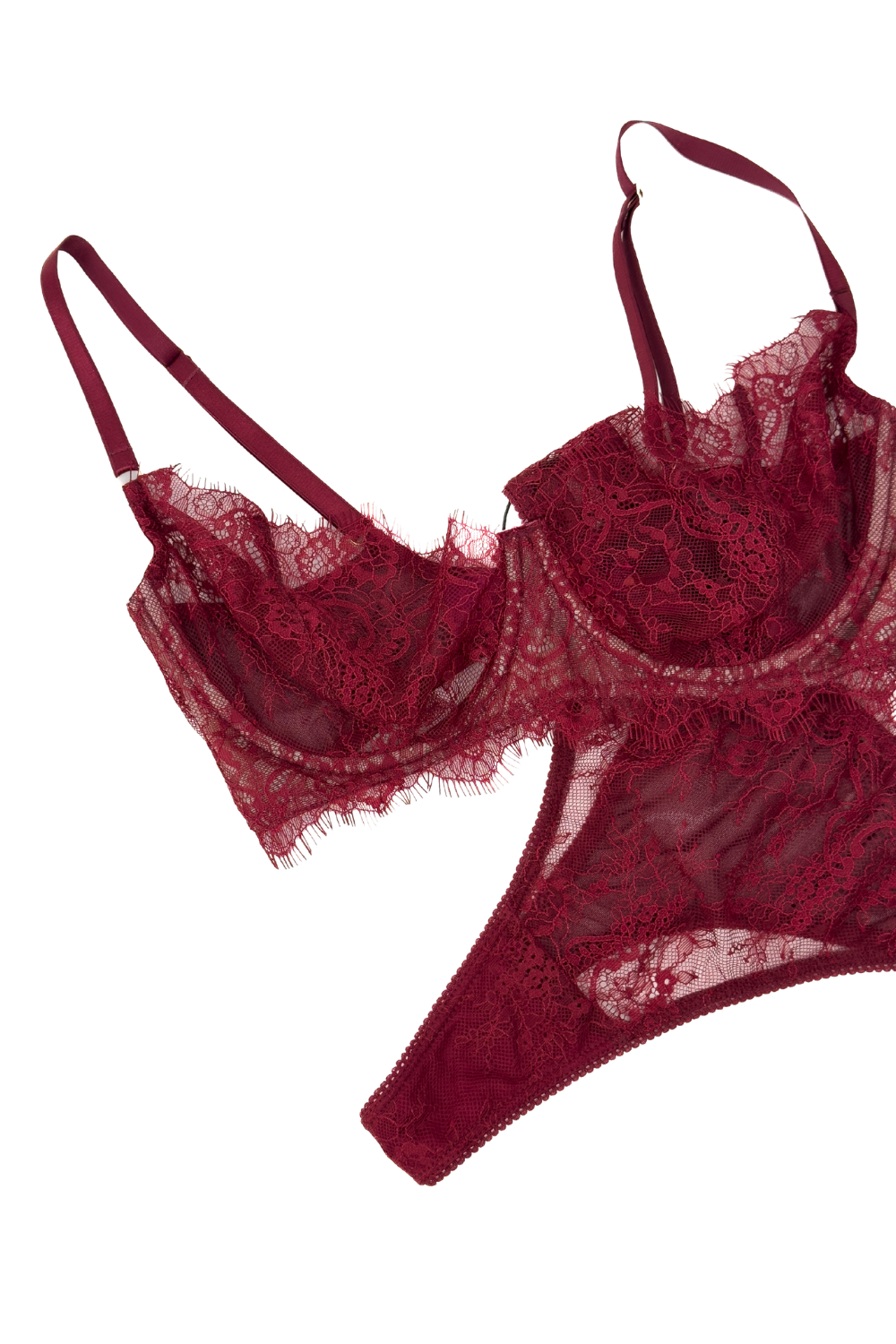Lace Lingerie Set (Bra & Thong) – Burgundy