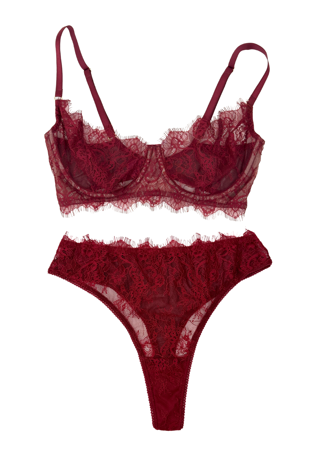 Lace Lingerie Set (Bra & Thong) – Burgundy