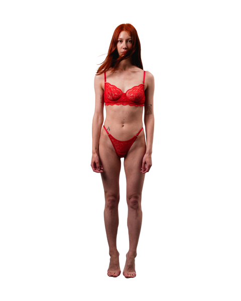 Lace Thong with Adjustable Straps – Red