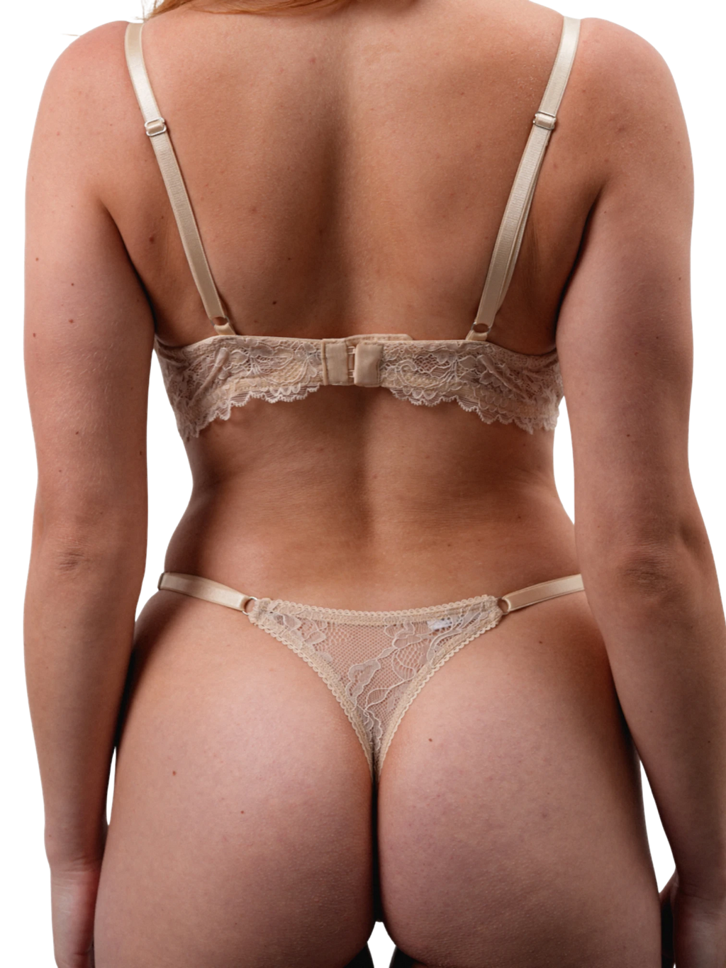 Lace Thong with Adjustable Straps – Beige