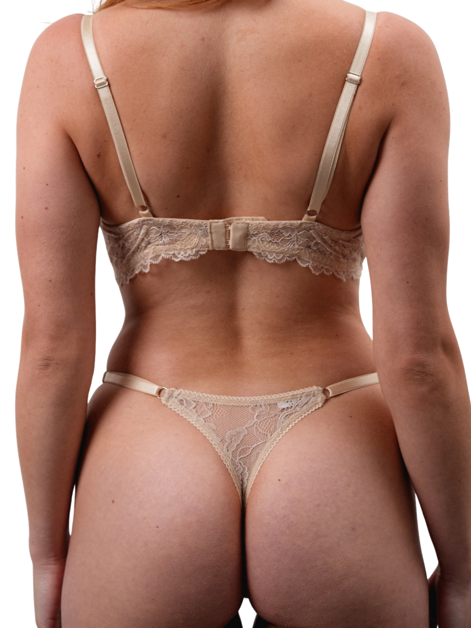 Lace Thong with Adjustable Straps – Beige