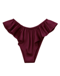 Celeste Satin Cheeky Bikini Panties with Ruffles – Wine
