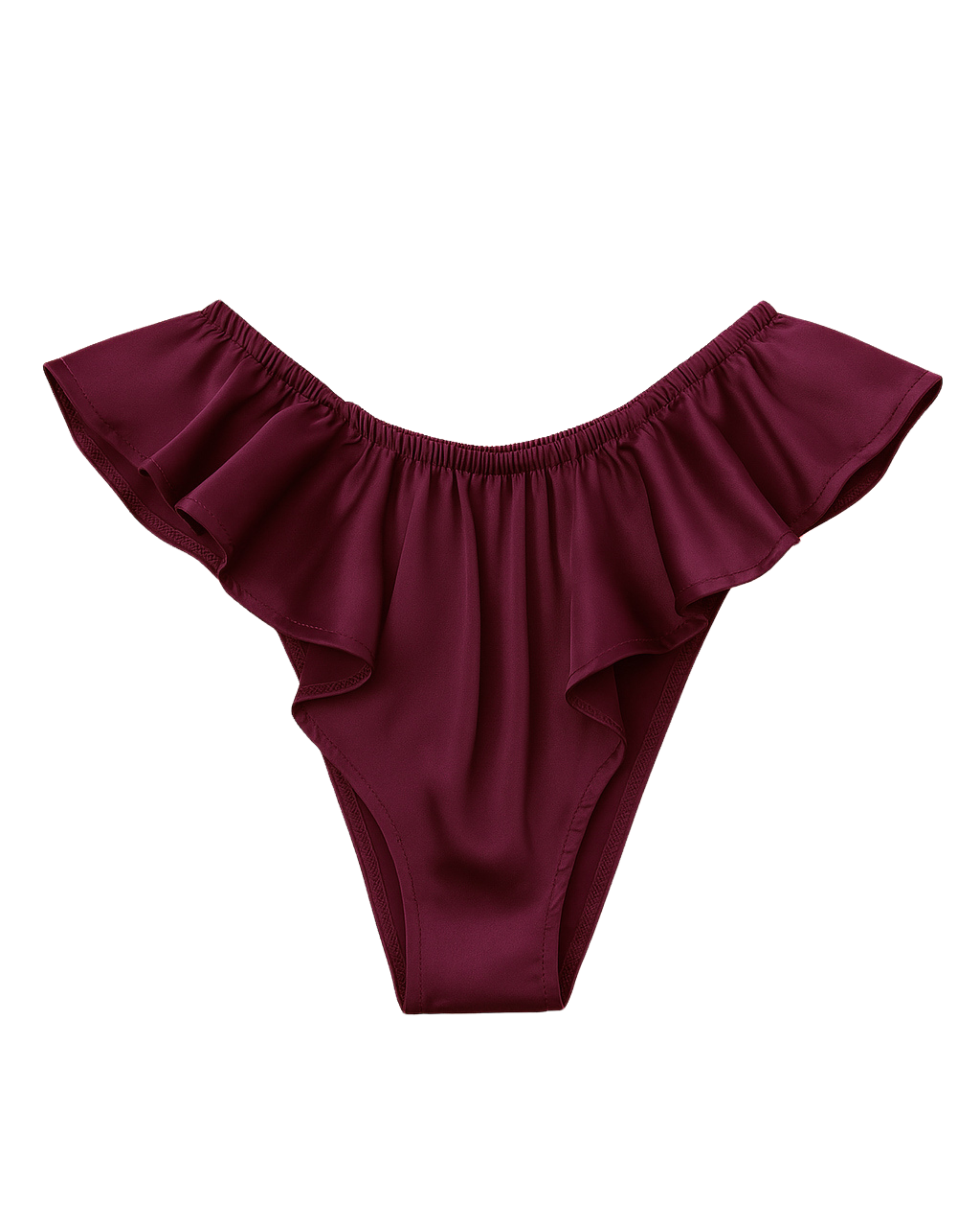 Celeste Satin Cheeky Bikini Panties with Ruffles – Wine