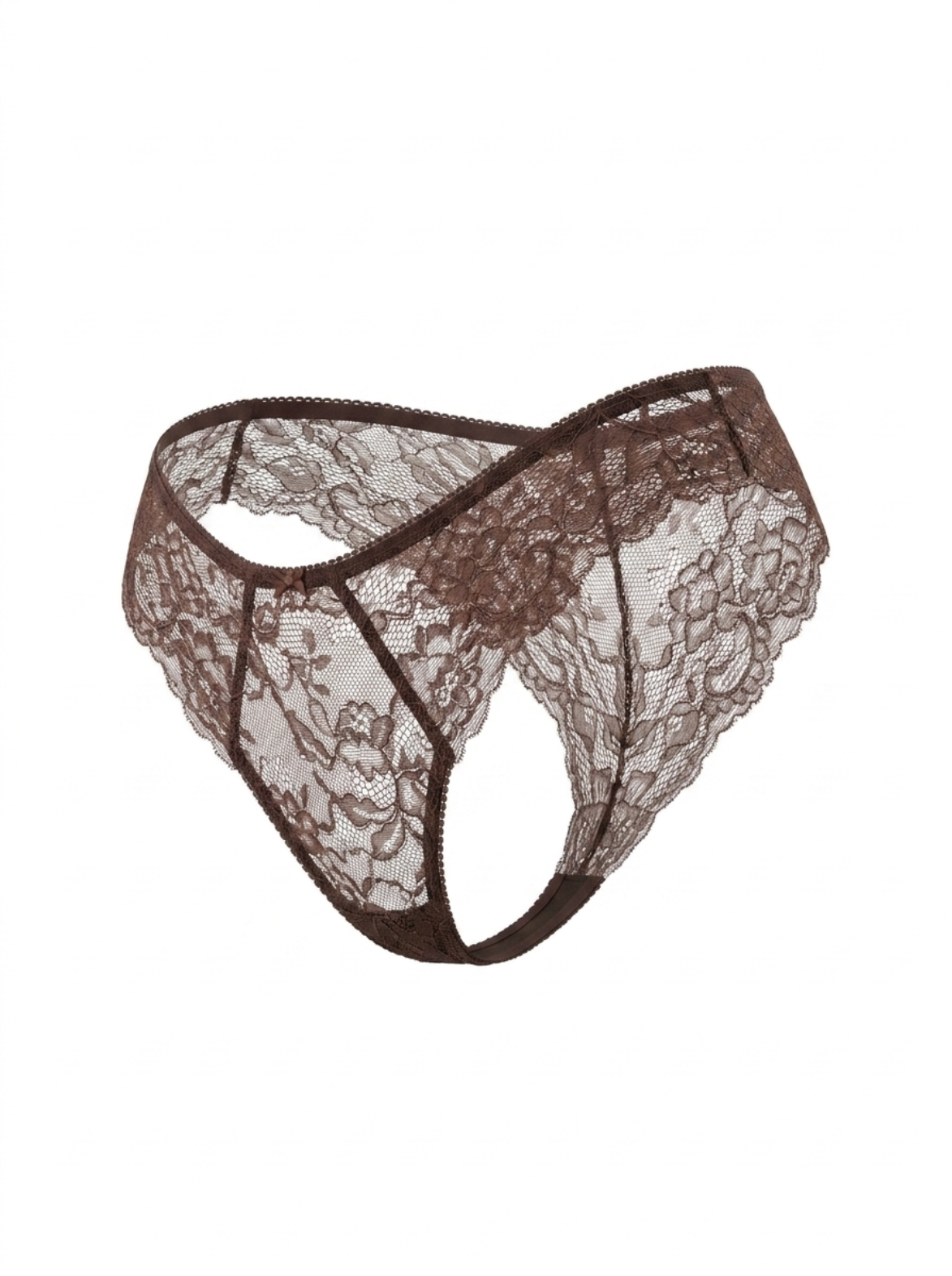 Mid-Rise Lace Brazilian Panties – Dark Brown