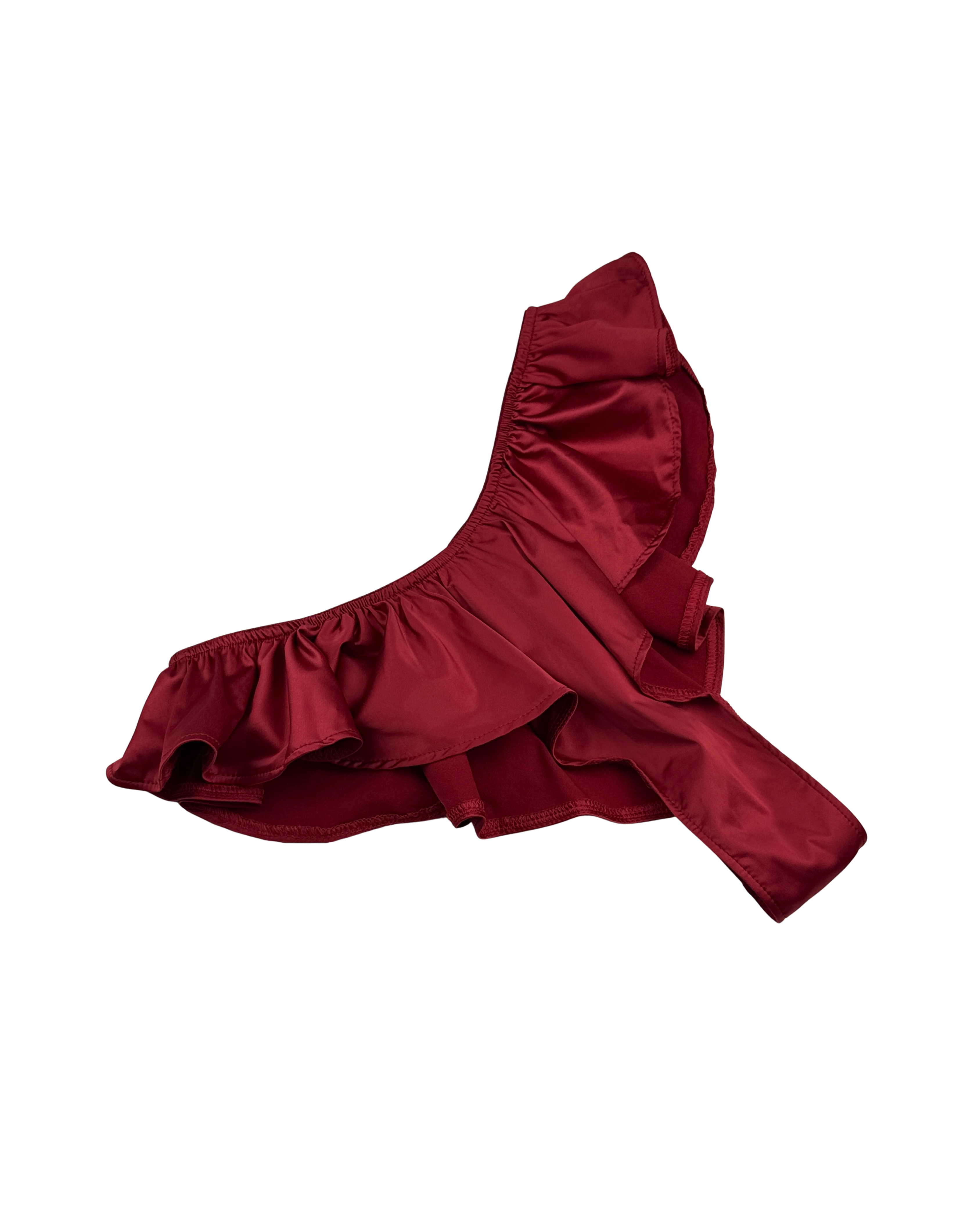 Celeste Satin Cheeky Bikini Panties with Ruffles – Burgundy