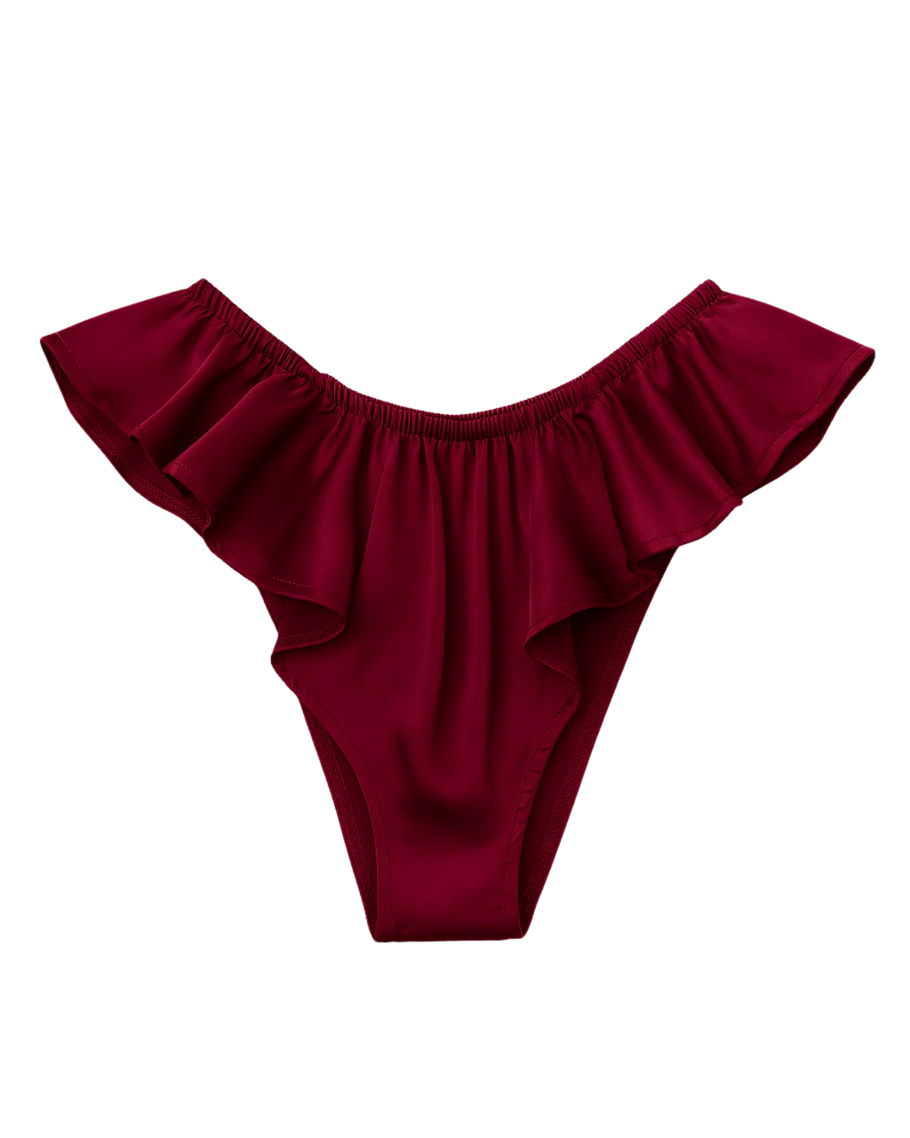 Celeste Satin Cheeky Bikini Panties with Ruffles – Burgundy
