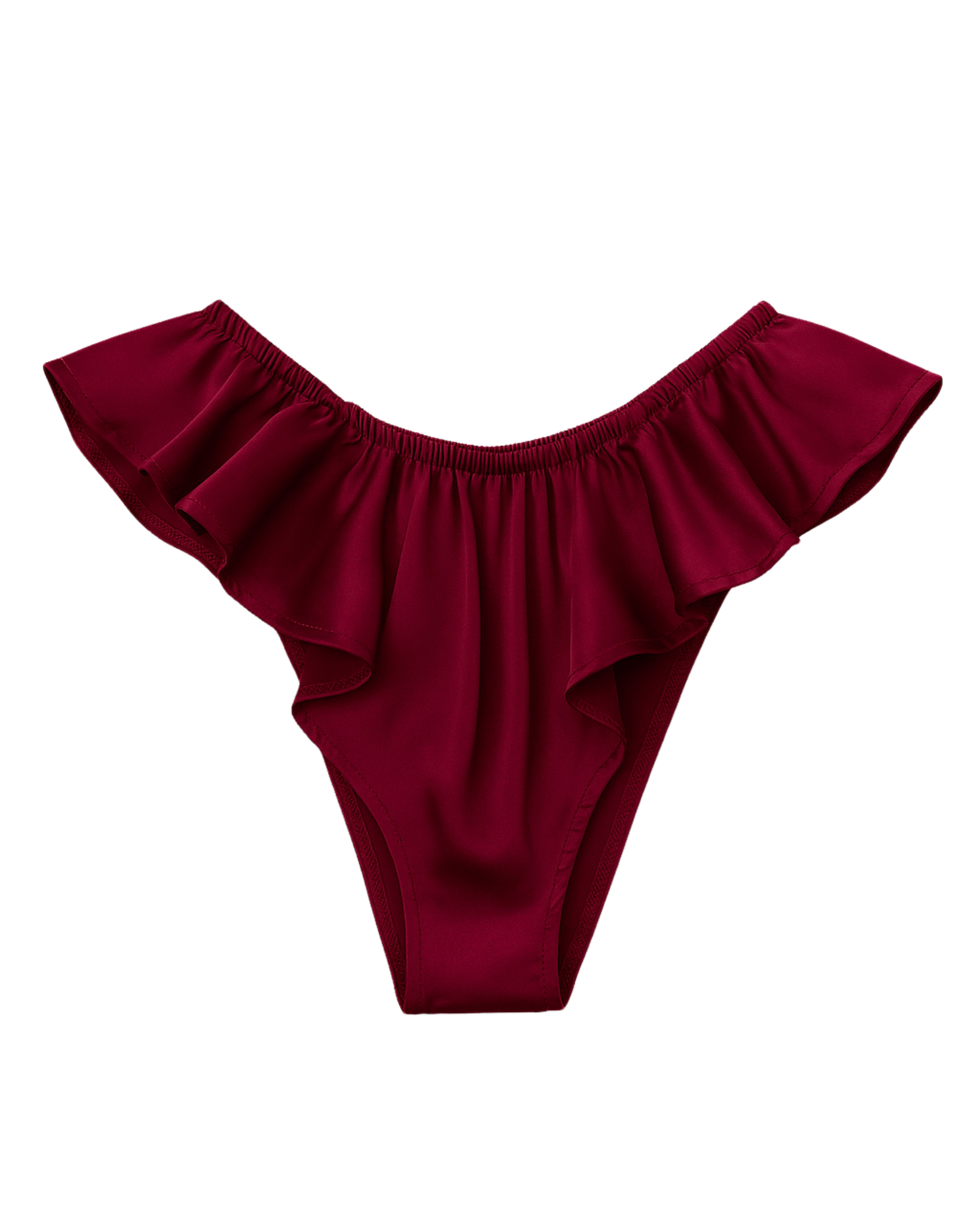 Celeste Satin Cheeky Bikini Panties with Ruffles – Burgundy