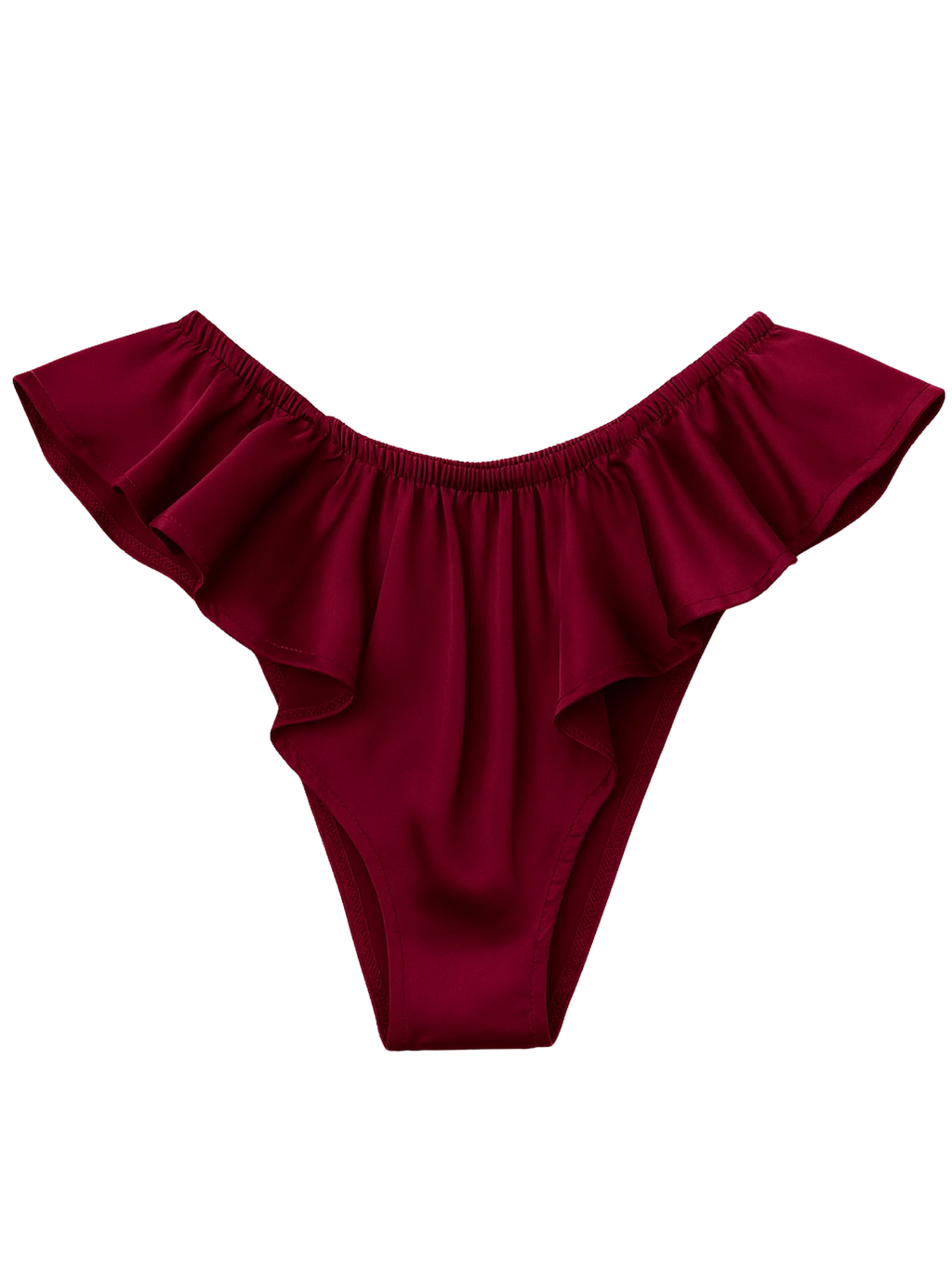 Celeste Satin Cheeky Bikini Panties with Ruffles – Burgundy
