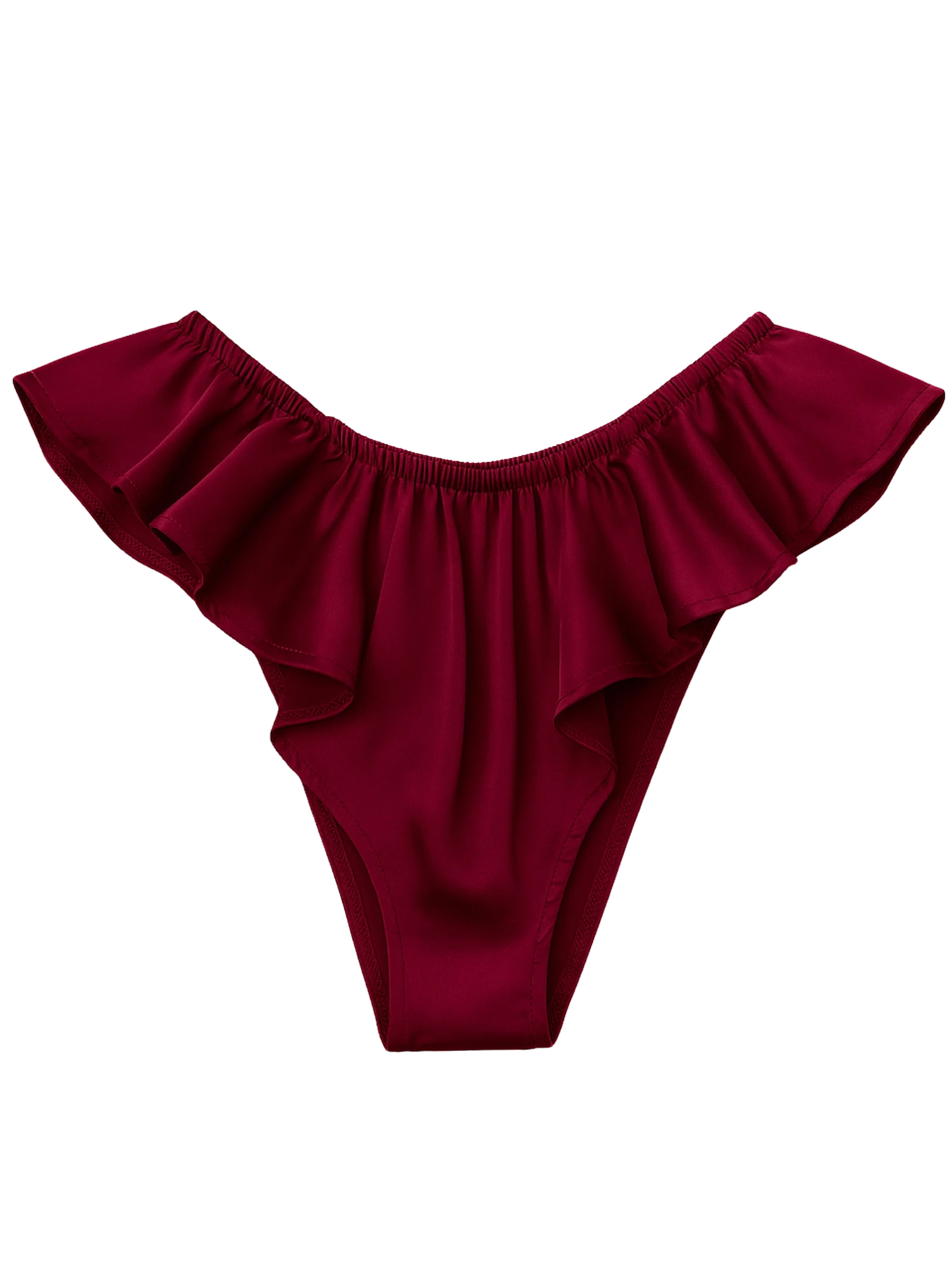 Celeste Satin Cheeky Bikini Panties with Ruffles – Burgundy