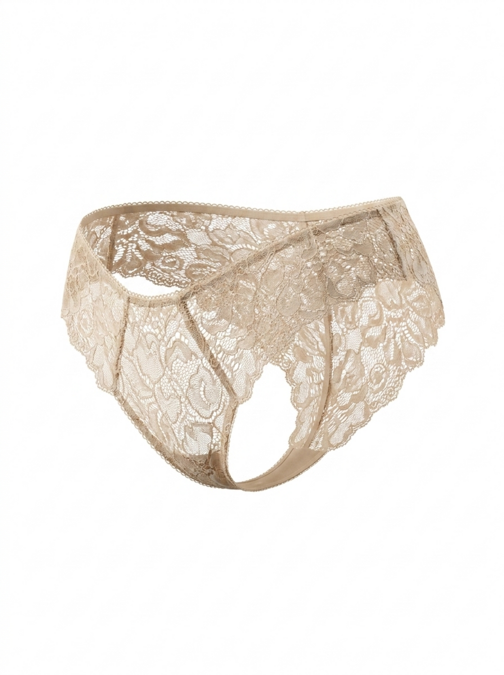 Mid-Rise Lace Brazilian Panties – Beige