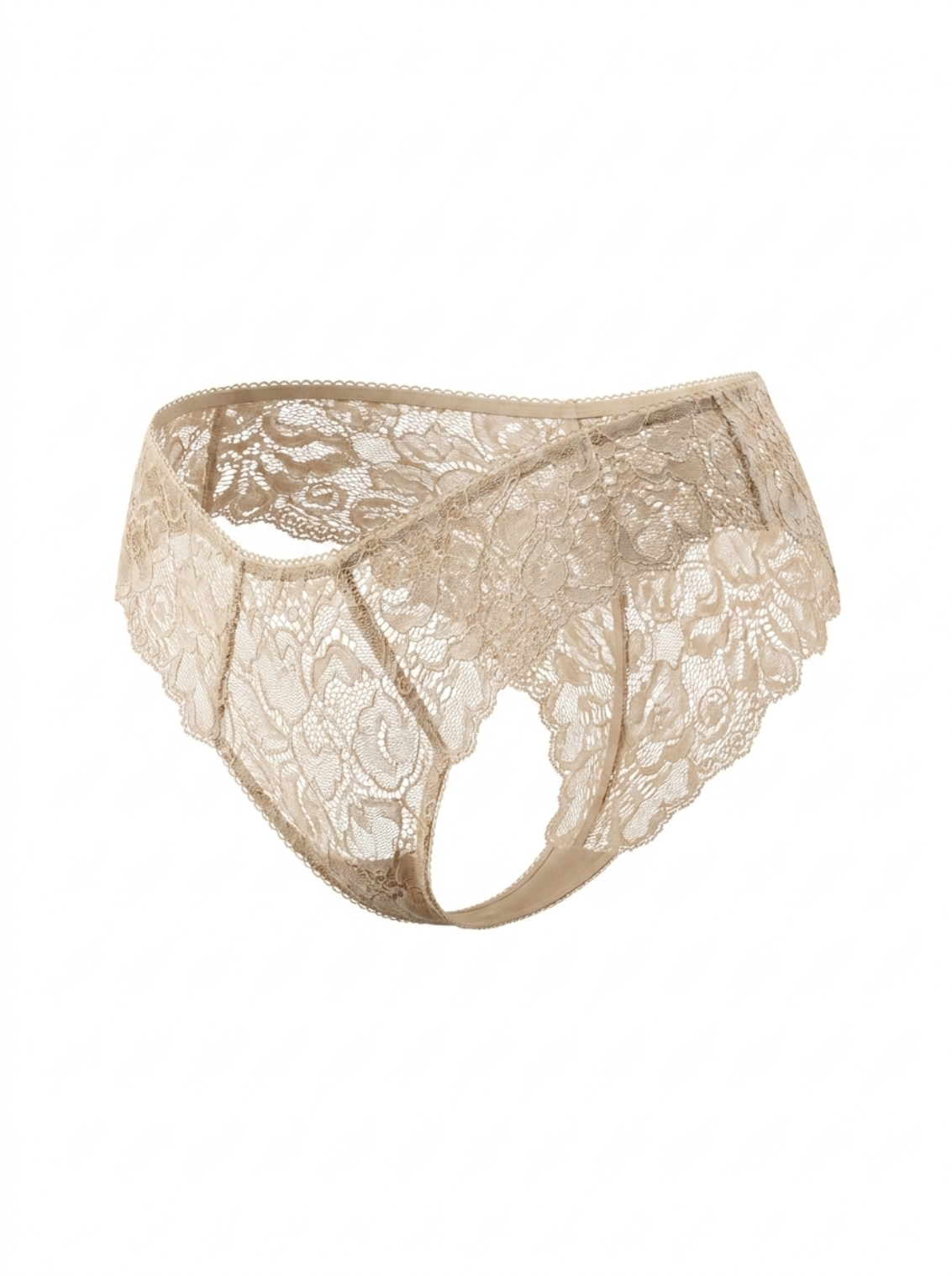 Mid-Rise Lace Brazilian Panties – Beige