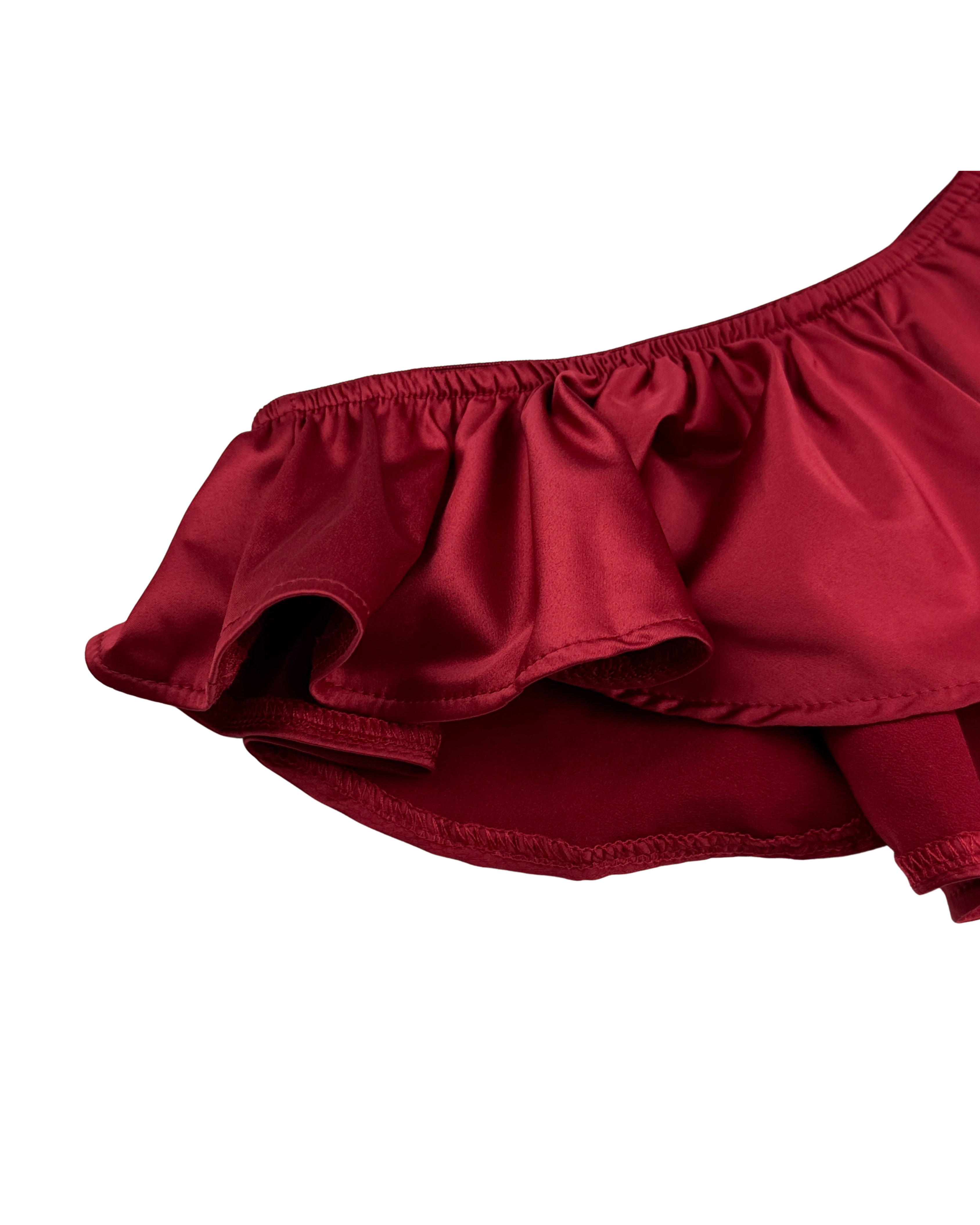 Celeste Satin Cheeky Bikini Panties with Ruffles – Burgundy
