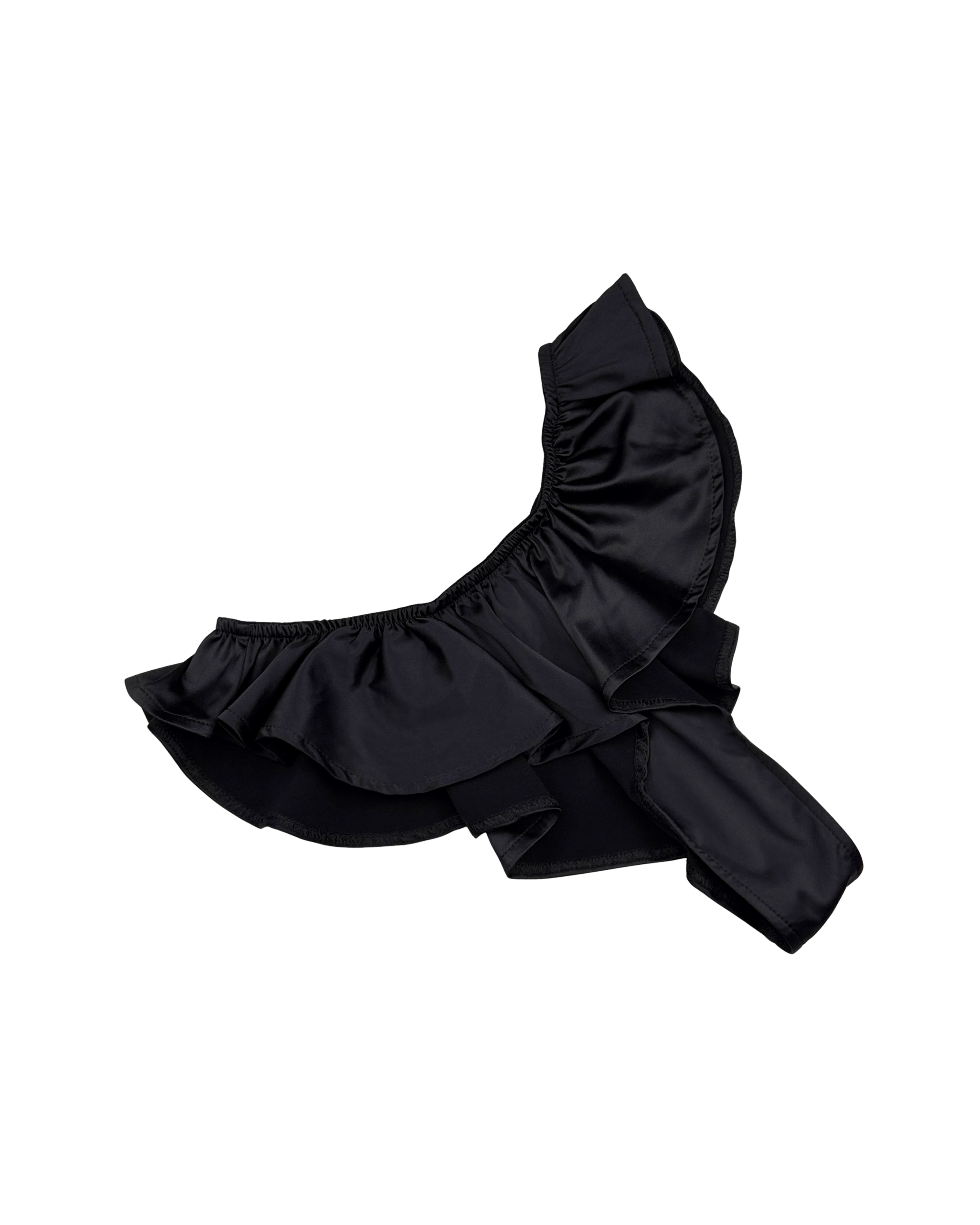 Celeste Satin Cheeky Bikini Panties with Ruffles – Black