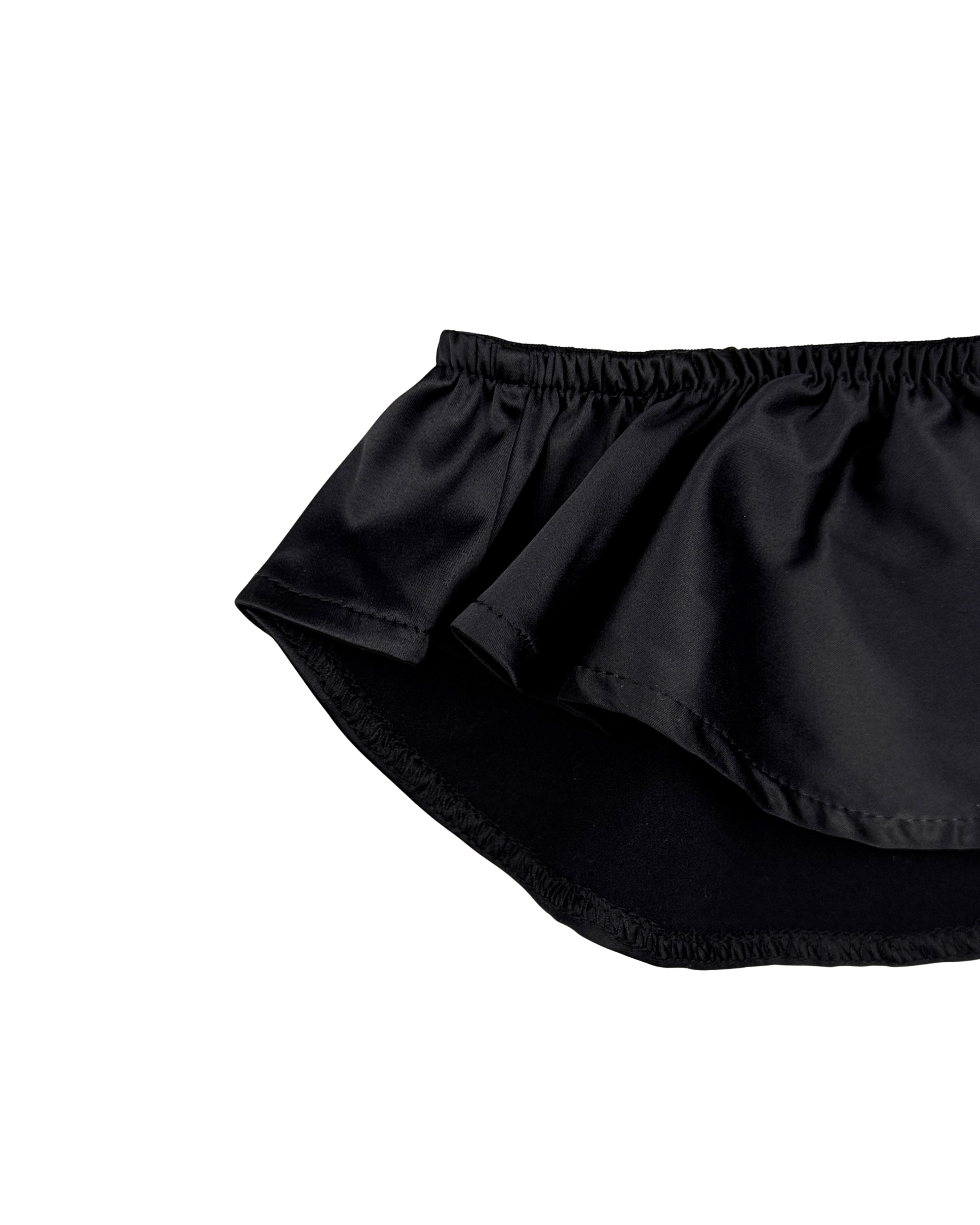 Celeste Satin Cheeky Bikini Panties with Ruffles – Black