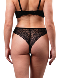 Mid-Rise Lace Brazilian Panties – Black