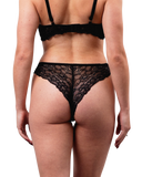 Mid-Rise Lace Brazilian Panties – Black