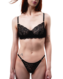 Lace Thong with Adjustable Straps – Black