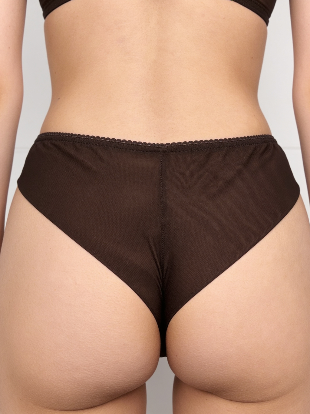 High-Waist Mesh Brazilian Panties Bianca – Dark brown