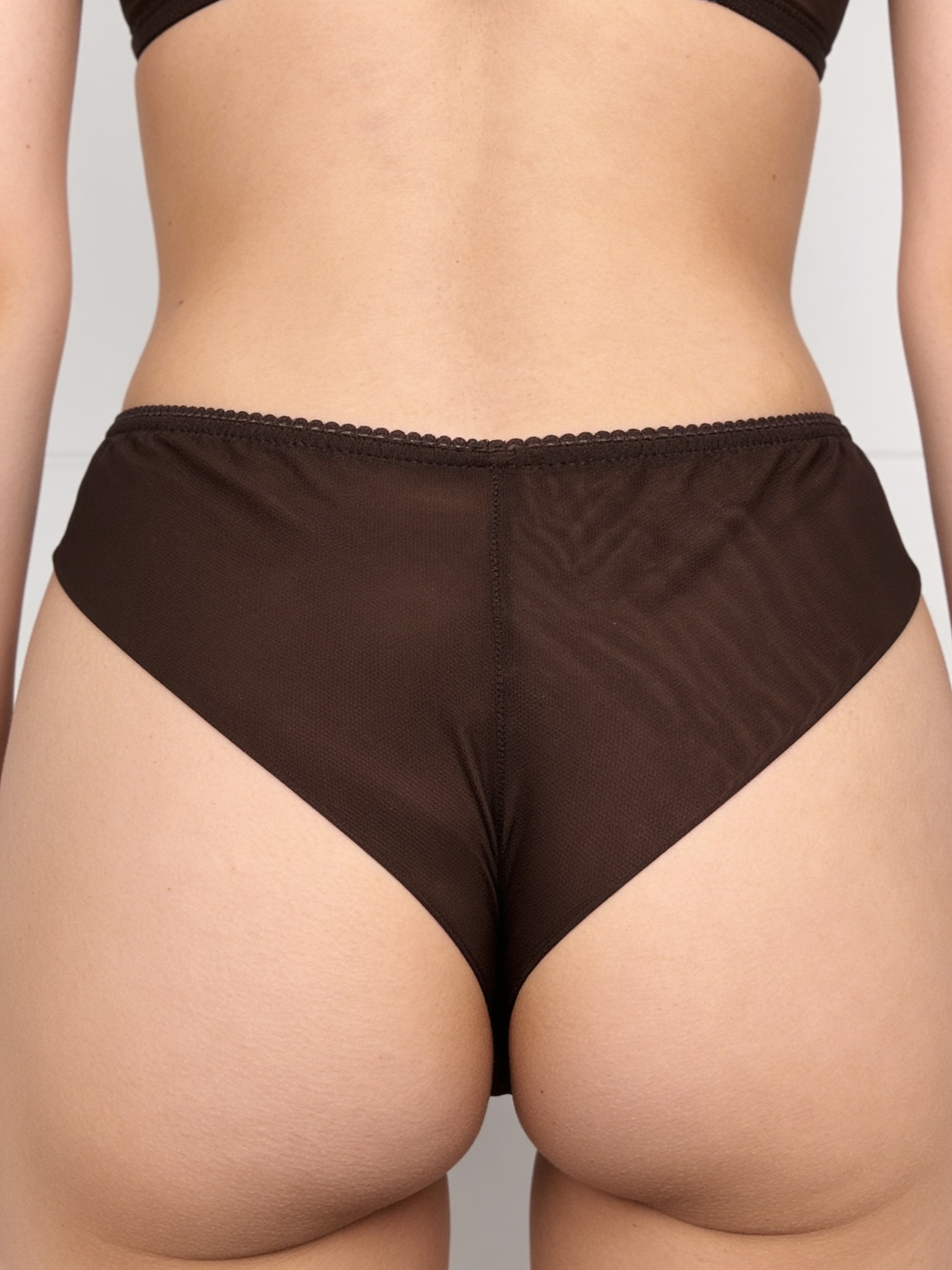 High-Waist Mesh Brazilian Panties Bianca – Dark brown