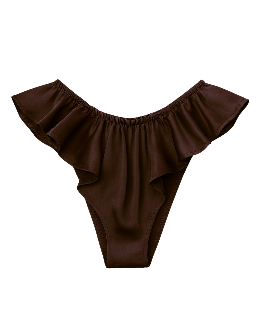 Celeste Satin Cheeky Bikini Panties with Ruffles – Dark Brown