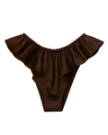 Celeste Satin Cheeky Bikini Panties with Ruffles – Dark Brown