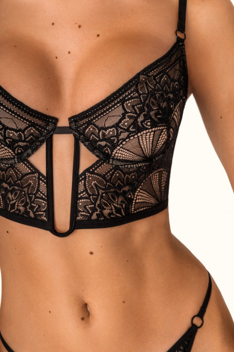 Jean Bustier Bra & Sindy Thong Set — Black