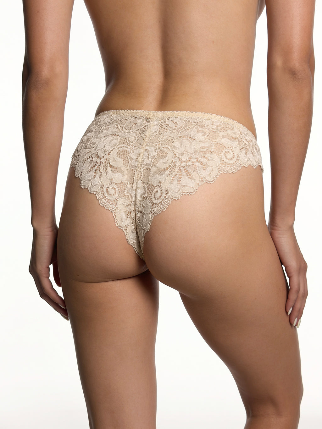 Mid-Rise Lace Brazilian Panties – Beige