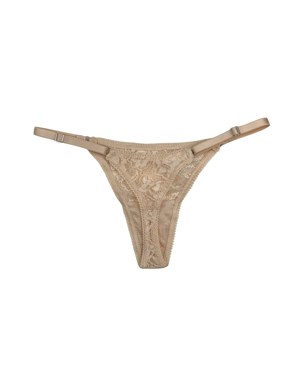 Lace Thong with Adjustable Straps – Beige