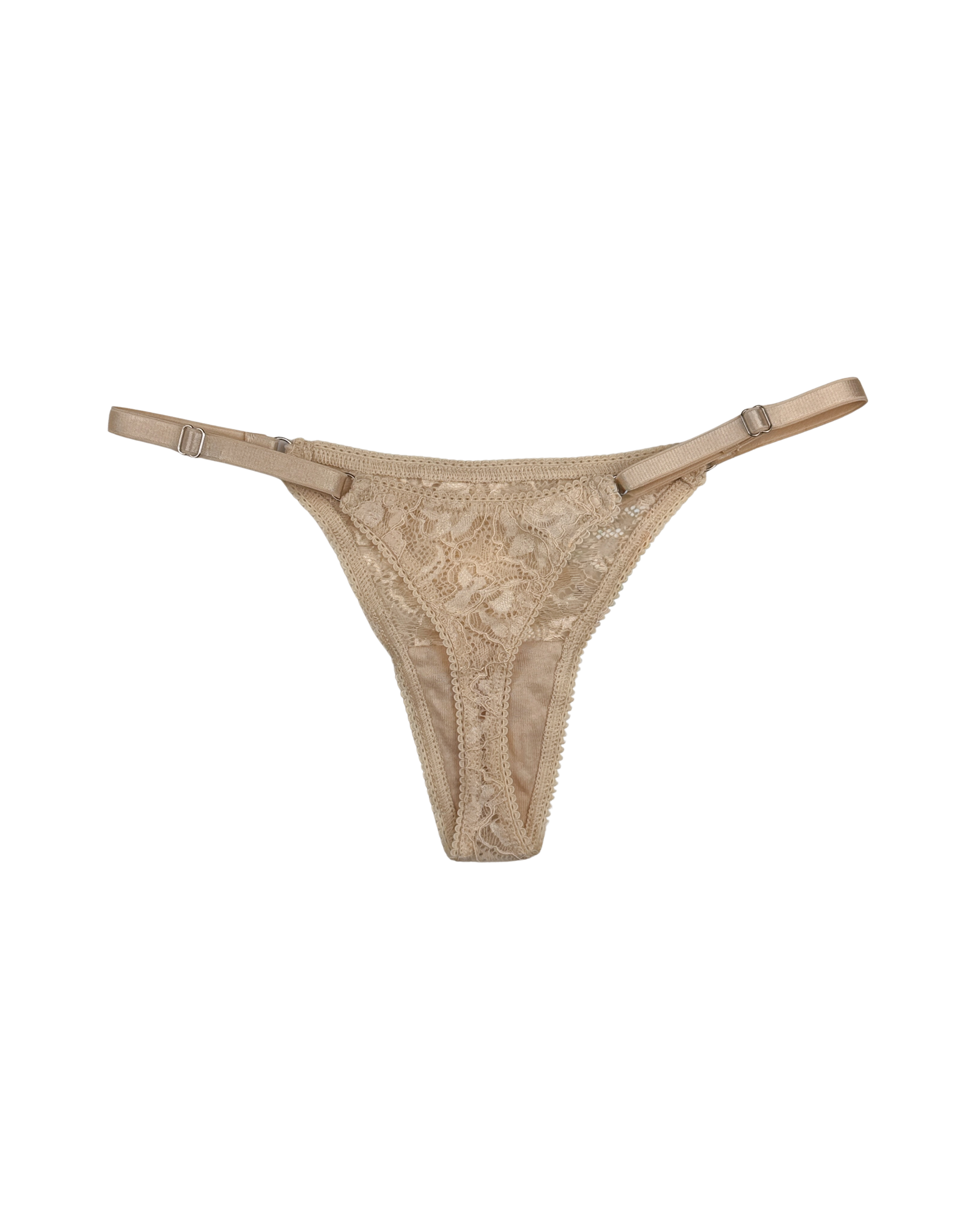 Lace Thong with Adjustable Straps – Beige