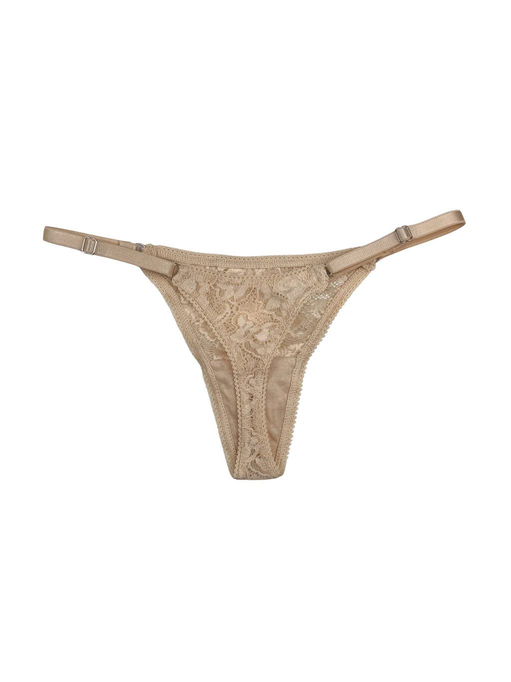 Lace Thong with Adjustable Straps – Beige