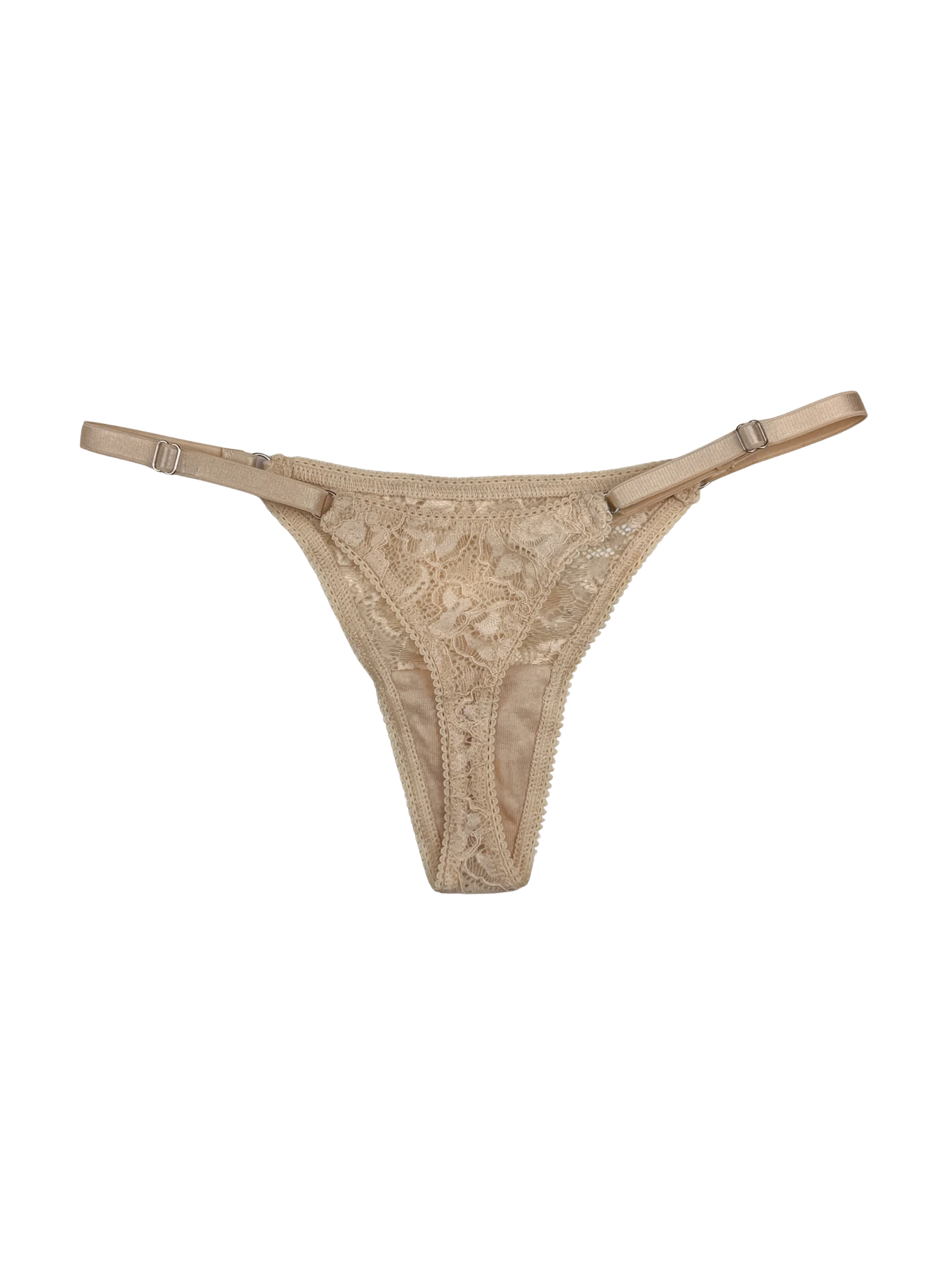 Lace Thong with Adjustable Straps – Beige