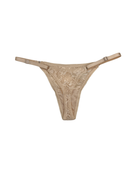 Lace Thong with Adjustable Straps – Beige