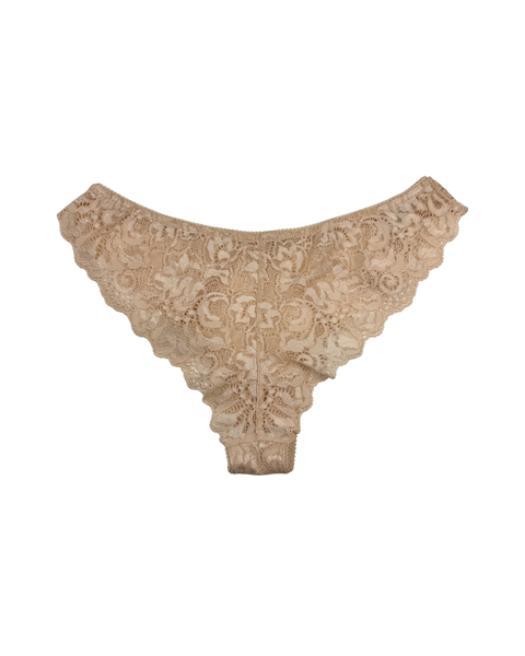 Mid-Rise Lace Brazilian Panties – Beige