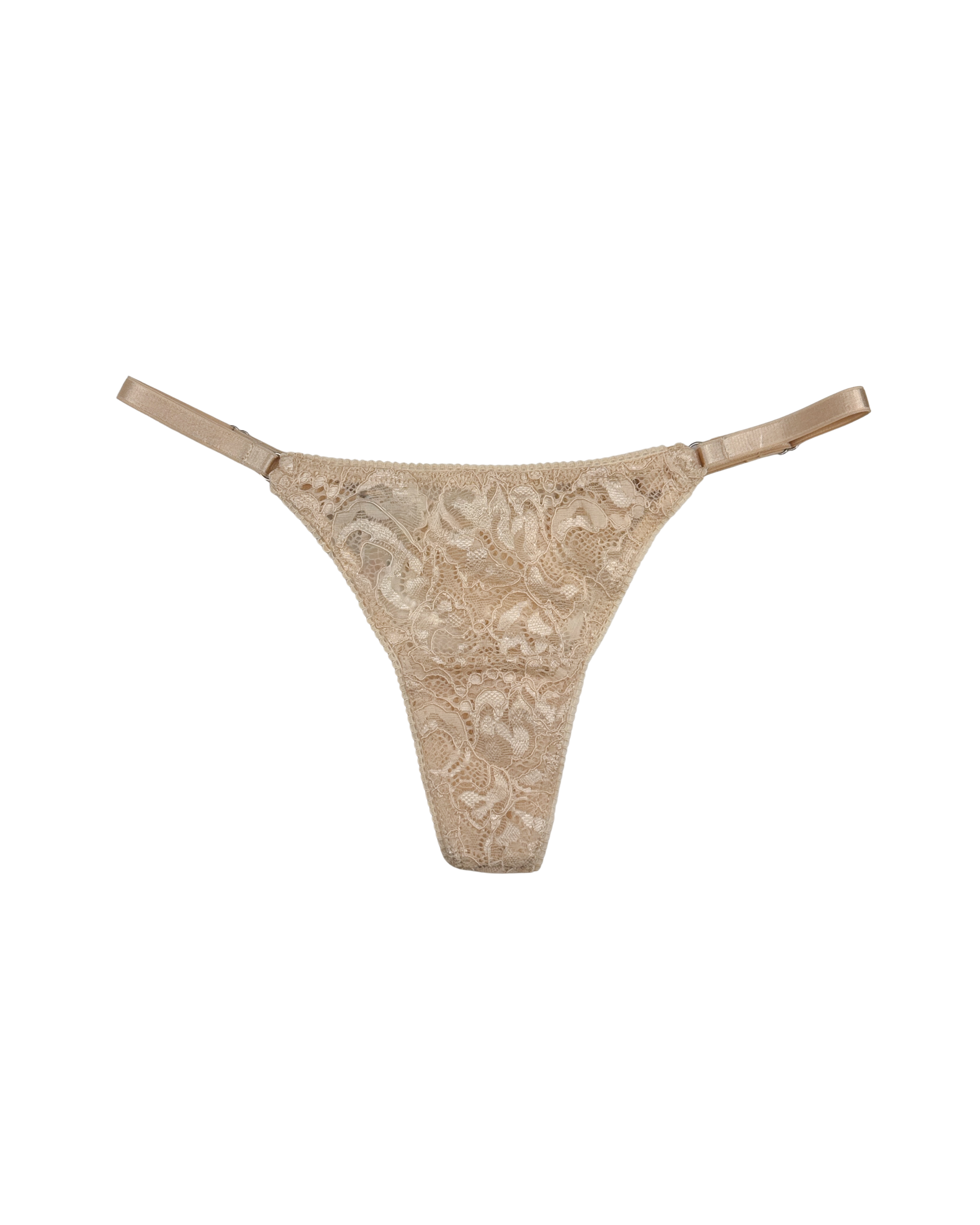 Lace Thong with Adjustable Straps – Beige