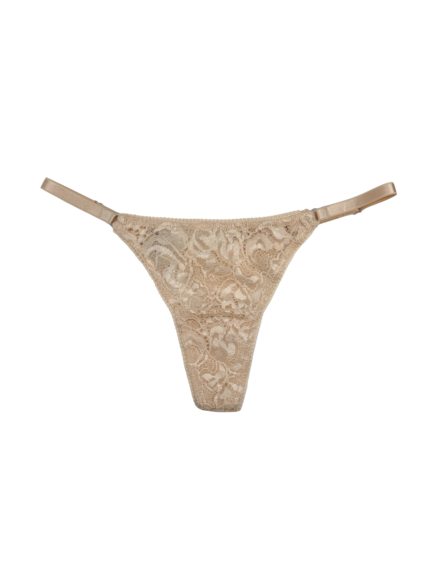 Lace Thong with Adjustable Straps – Beige