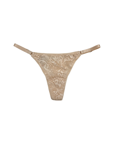 Lace Thong with Adjustable Straps – Beige