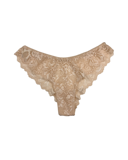 Mid-Rise Lace Brazilian Panties – Beige
