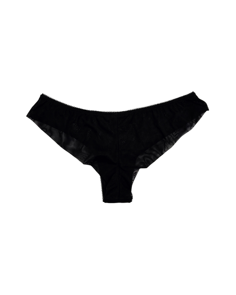 Mid-Rise Mesh Brazilian Panties – Black