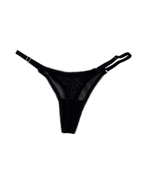 Mesh Thong with Adjustable Straps – Black