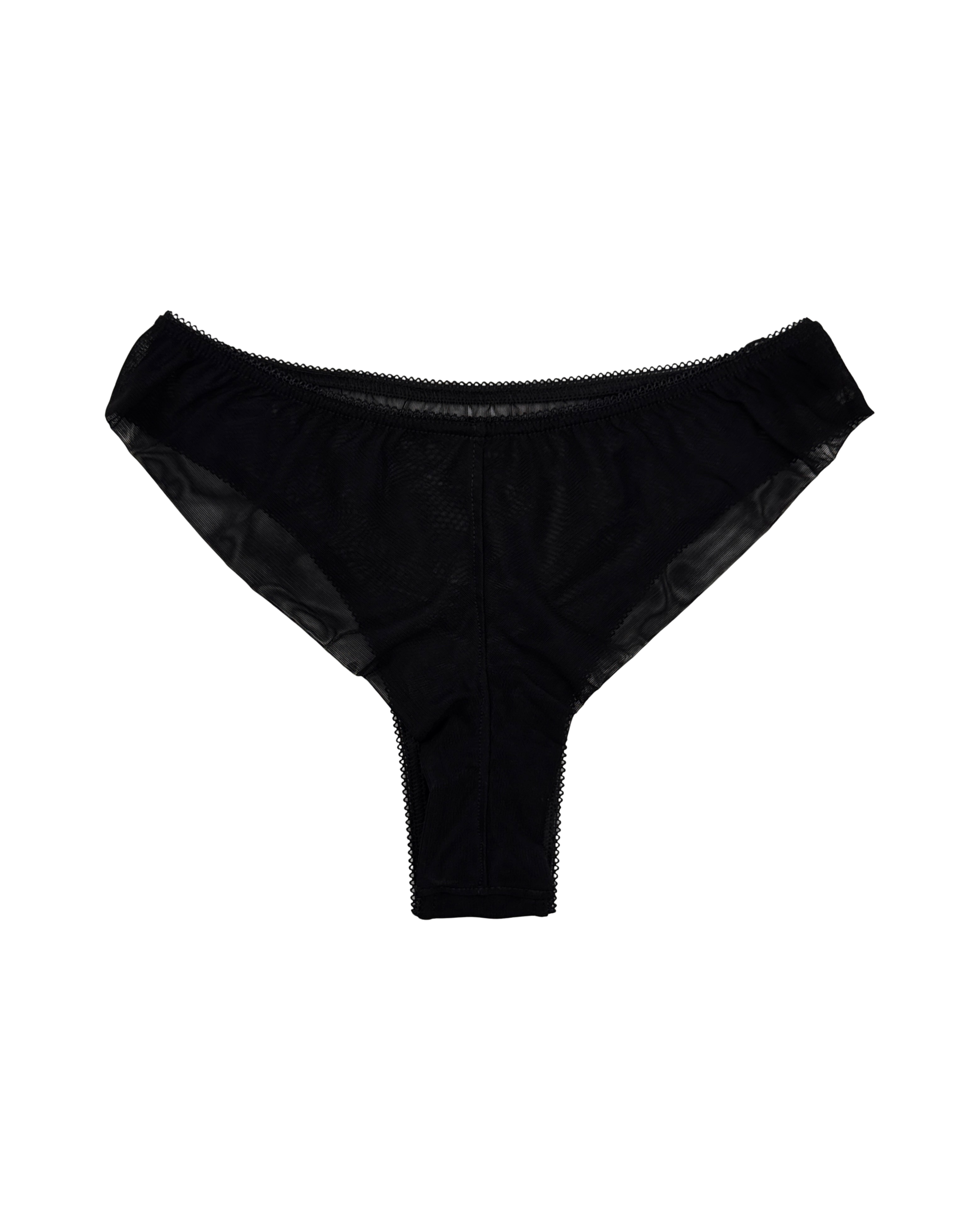 High-Waist Mesh Brazilian Panties – Black