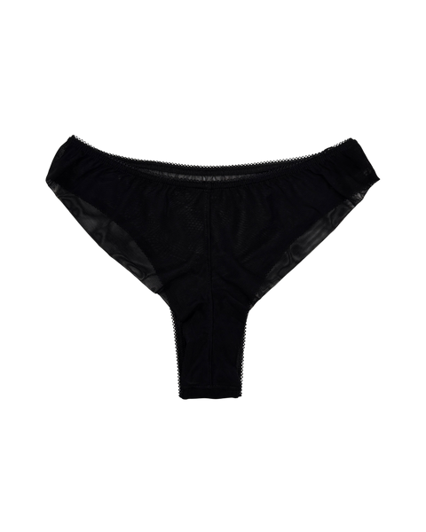 High-Waist Mesh Brazilian Panties – Black